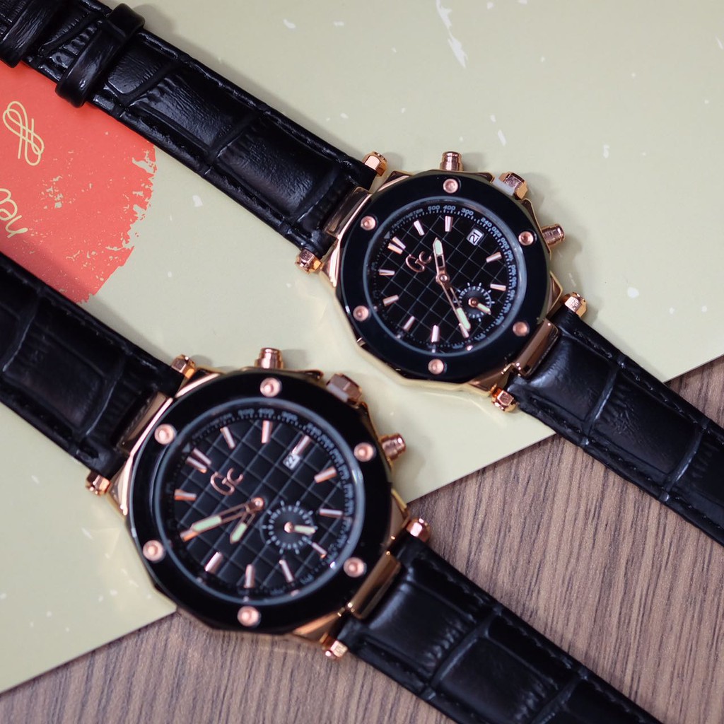 Jam Tangan Pria Wanita Couple Gc Guess Collection Date Leather Strap