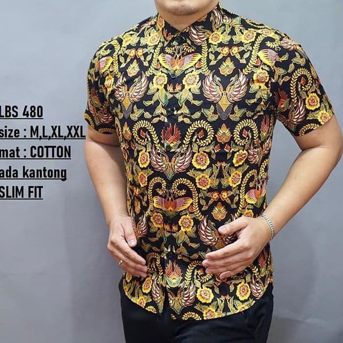 KEMEJA SLIMFIT BATIK LENGAN PENDEK LBS 480 KEMEJA FORMAL BAHAN KATUN