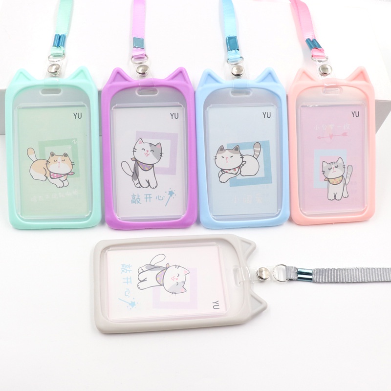 Tali Name Tag Kitten Warna Pastel Lanyard Card Holder Id Card