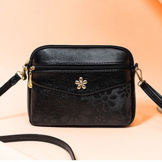 TAS SELEMPANG WANITA KULIT HITAM MOTIF BUNGA KECIL SLING BAG KOREA MURAH ZIGANA TA263B5 IMPORT ABG