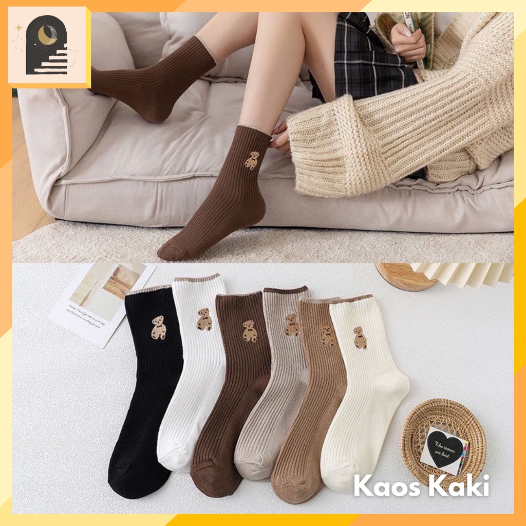 Either.id - Kaos Kaki Pria Wanita Panjang Setinggi Betis Motif Beruang Cute Bear New Fashion Korean Style Socks