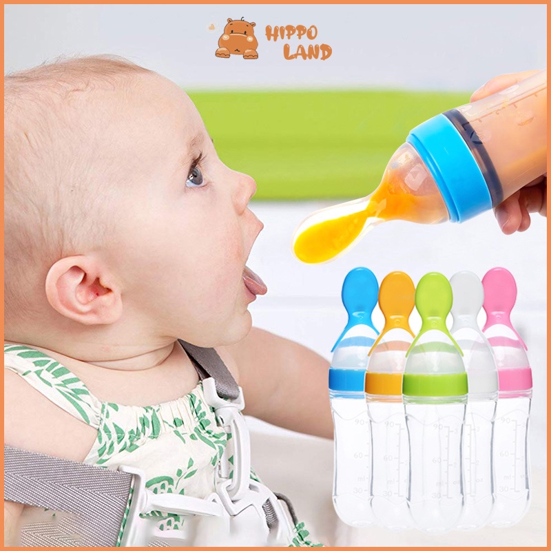 HIPPO LAND Sendok Makan Bayi Botol Dot SIlikon Praktis Silicone Baby Spoon Dispenser 50