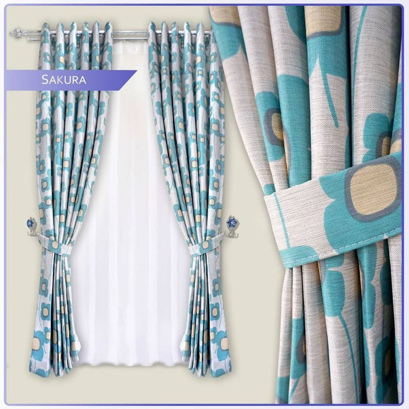 Gorden Motif Bunga Sakura Tosca || Hordeng Blackout Motif Bunga Sakura Tosca