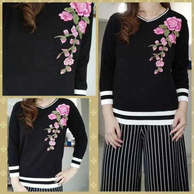 Blus blouse flower lace model terkini rajut