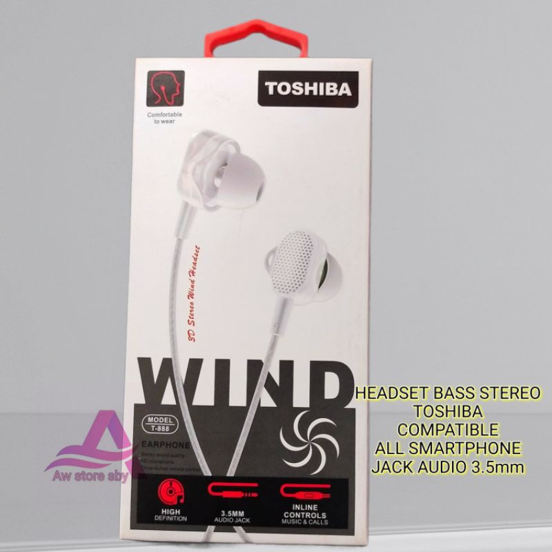 [TOSHIBA] HEADSET BASS STEREO+MIC EARPHONE JACK AUDIO 3.mm