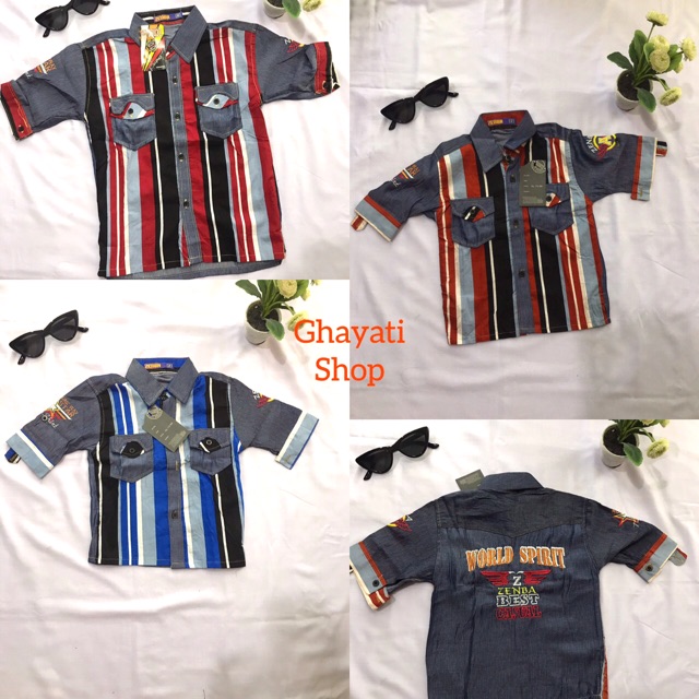 KEMEJA Anak Laki-Laki Motif Garis Kombinasi