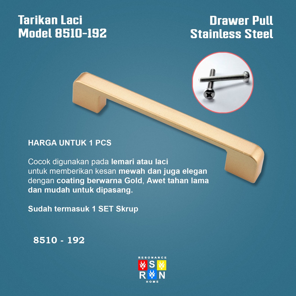 Tarikan Laci Coating Gold 8510-192 / Handle Gagang Pintu Laci Lemari Resonance Home