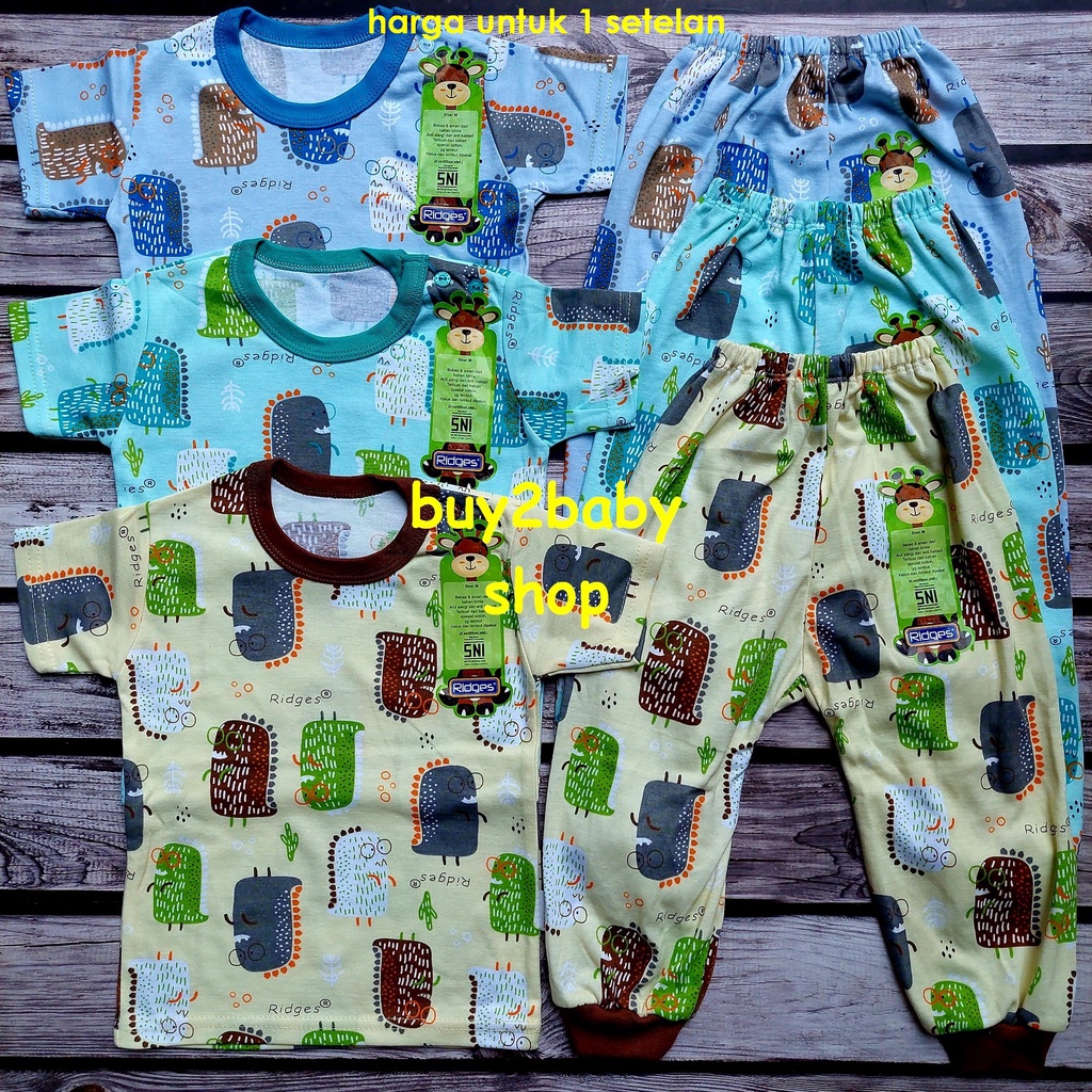 RIDGES baju bayi setelan kaos pendek celana panjang Animal Series 6 Bulan-3 Tahun