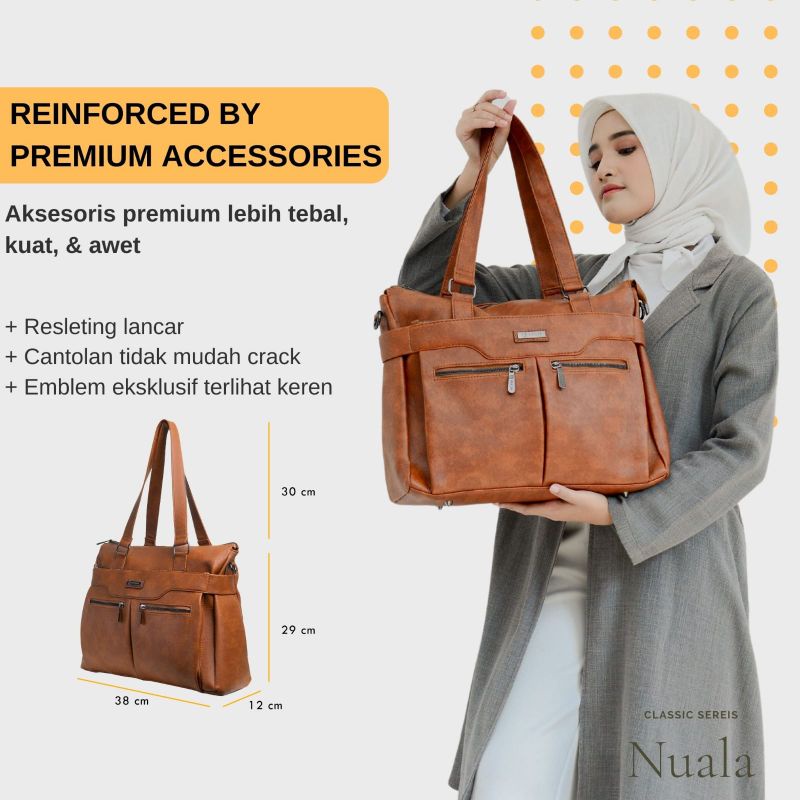 NUALA Bag by Manjua. Tas Kerja, Tas Kuliah, Muat Laptop 14 inch. Tas Laptop, Ukuran Besar.