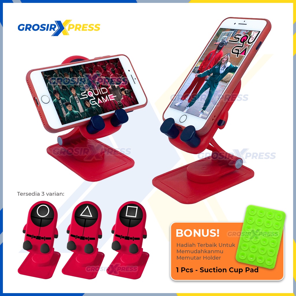 Phone stand holder hp lucu tatakan sandaran dudukan handphone putar lipat unik motif gambar squid hemat tempat mudah di bawa NB52S