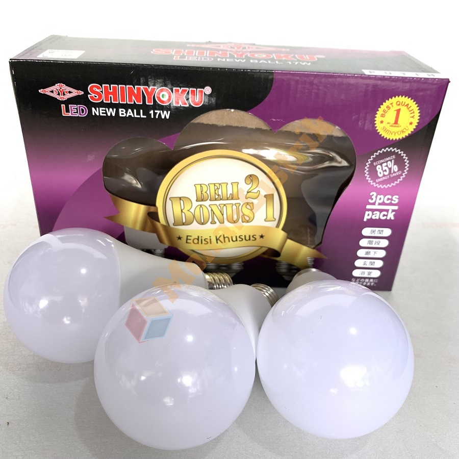 Bola Lampu Bergaransi Paket LED Shinyoku 17W 17 Watt Beli 2 Gratis 1