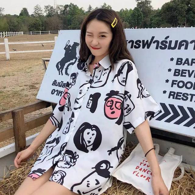 AFI - SALE - Kemeja Oversize Leher Lapel Kartun-4