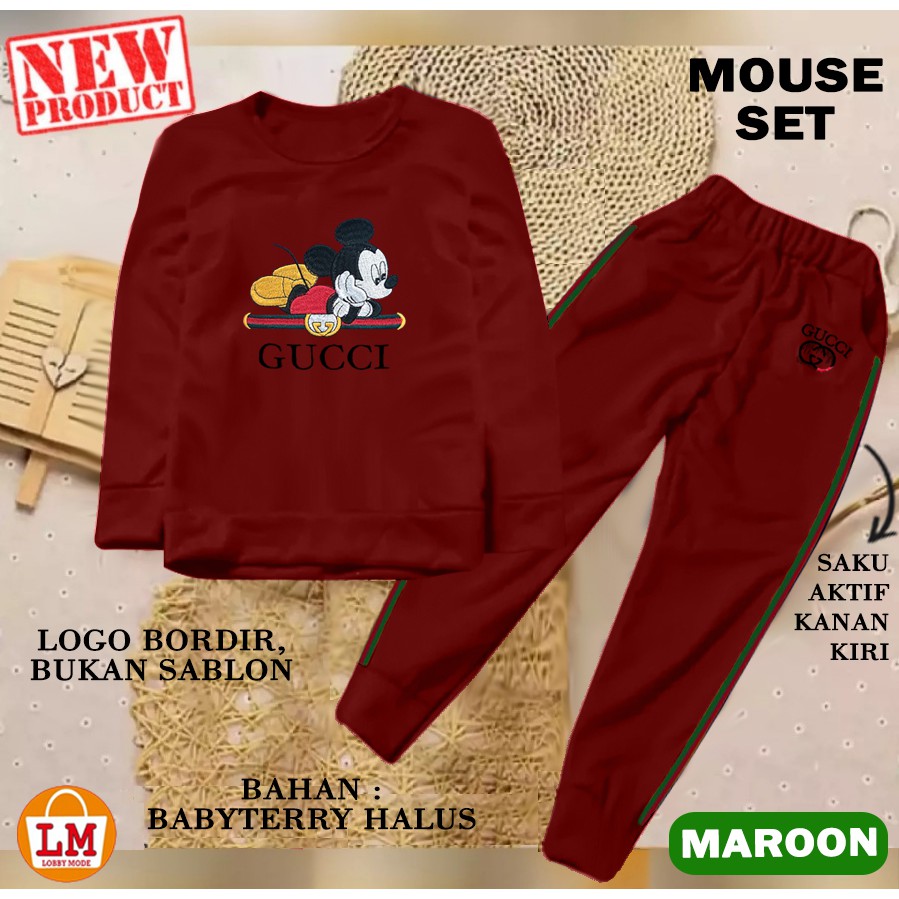 TERMURAH TERLARIS Pakaian Setelan Baju Celana Olahraga Wanita MOUSE Babyterry Adem Full Bordir LMS 21456 21460