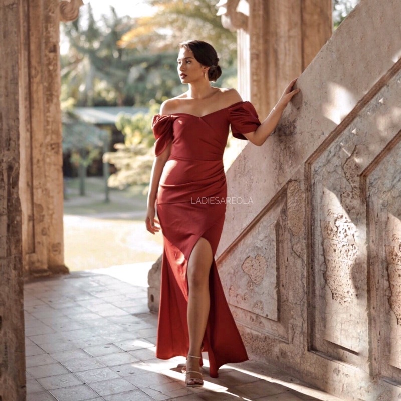 LAVINIA DRESS - Sabrina dress wanita dress pesta party slit maxi longdres gaun big size jumbo ukuran