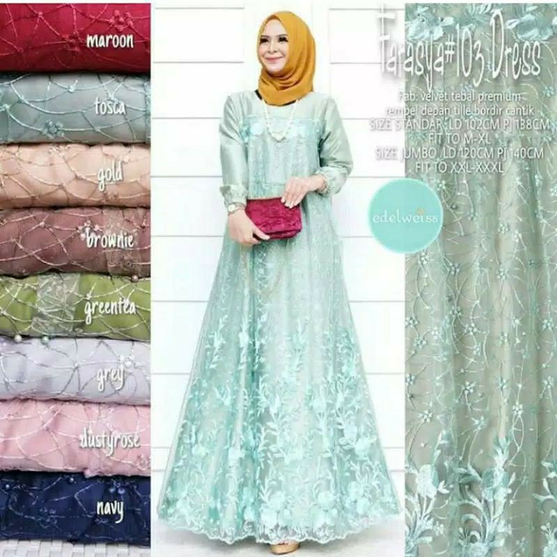 FARASYA (ADA JUMBO) GAMIS BROKAT FARASYA JUMBO  LD 120 DAN STANDAR LD 102 CM GAMIS TILE BORDIR MUTIARA GAMIS PESTA-4