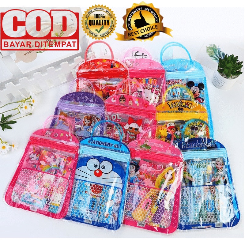 

STATIONARY SET 6 IN 1 FREE TAS ALAT TULIS ANAK SEKOLAH BUKU PULPEN PENGHAPUS PENGGARIS IMPORT