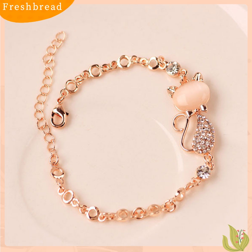 [TERLARIS]Fashion Cat Shape Faux Opal Rhinestone Inlaid Charm Lady Bangle Bracelet Jewelry