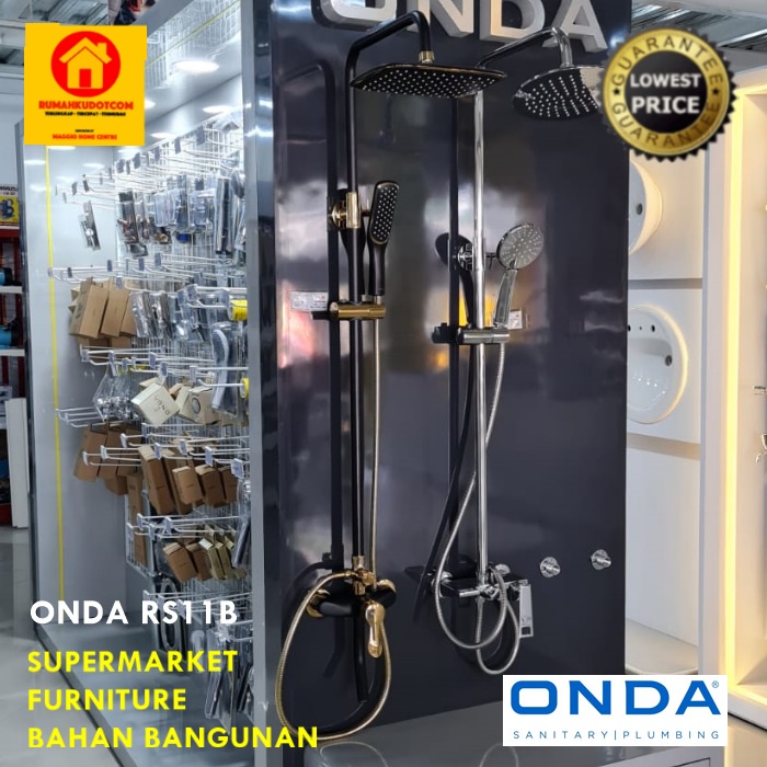 SHOWER TIANG MIXER HITAM EMAS - RAIN SHOWER HITAM EMAS - KEPALA SHOWER BLACK & GOLD - RS 11B - ONDA