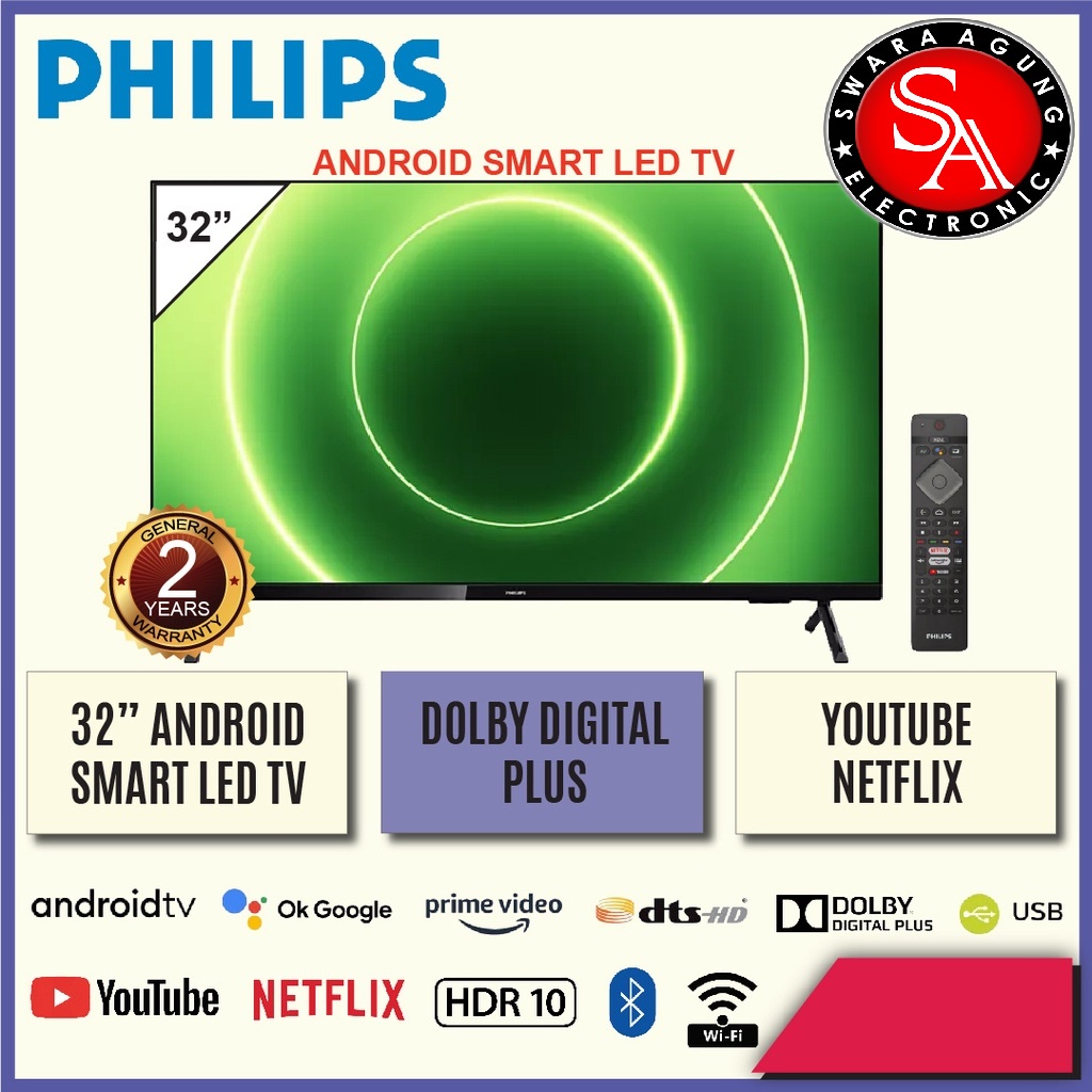 Led Android Digital TV 32 Inch Philips Type: 32PHT6915 (Khusus Daerah Medan)