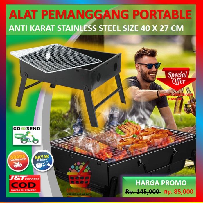 (A9) PEMANGGANG PORTABLE ALAT PEMANGGANG SOSIS IKAN AYAM SATE DAGING BARBEQUE ANTI KARAT STAINLESS