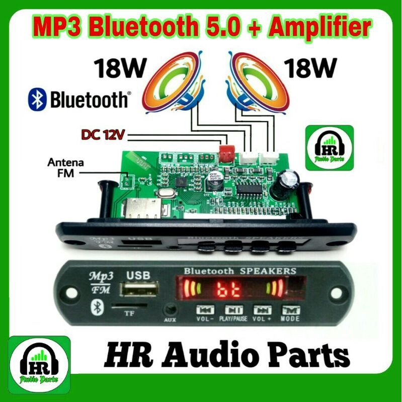 Kit Modul Mp3 Bluetooth 5.0 Plus Amplifier 2x18Watt Decoder Board FM USB TF DC 12V 2*18W 2x 18W