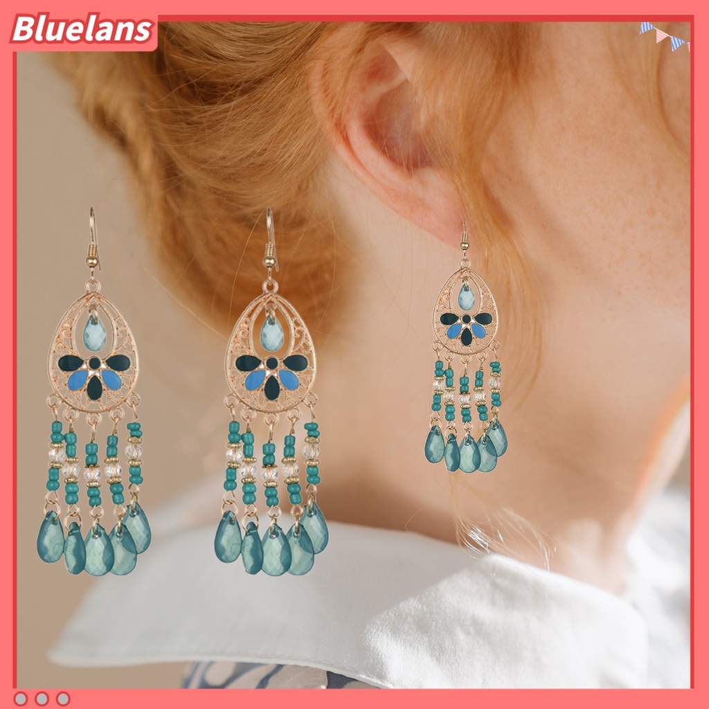 1 Pasang Anting Kait Model Rumbai Panjang Gaya Bohemian Vintage Untuk Pernikahan