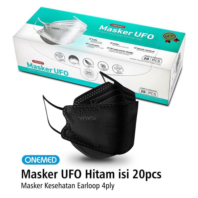 masker ONEMED 4ply model KF94 UFO hitam / putih ready