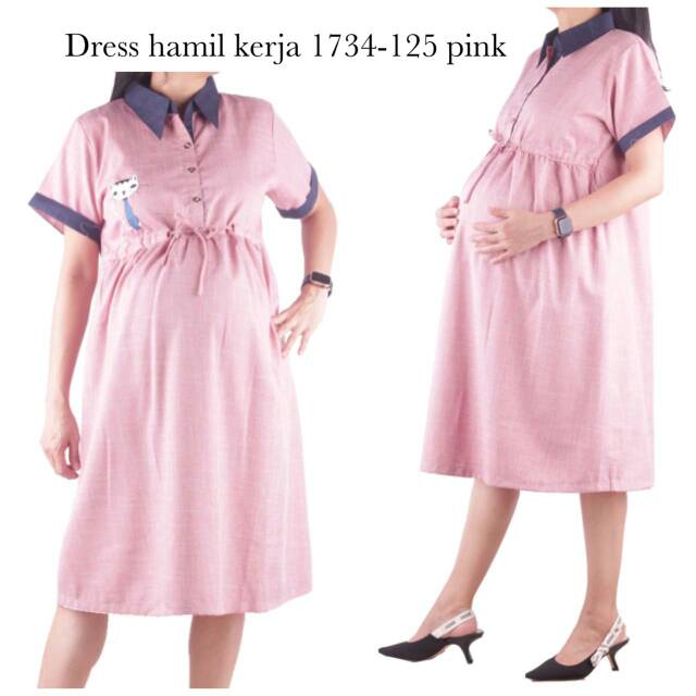 Baju hamil dres hamil kerja 1734 pink