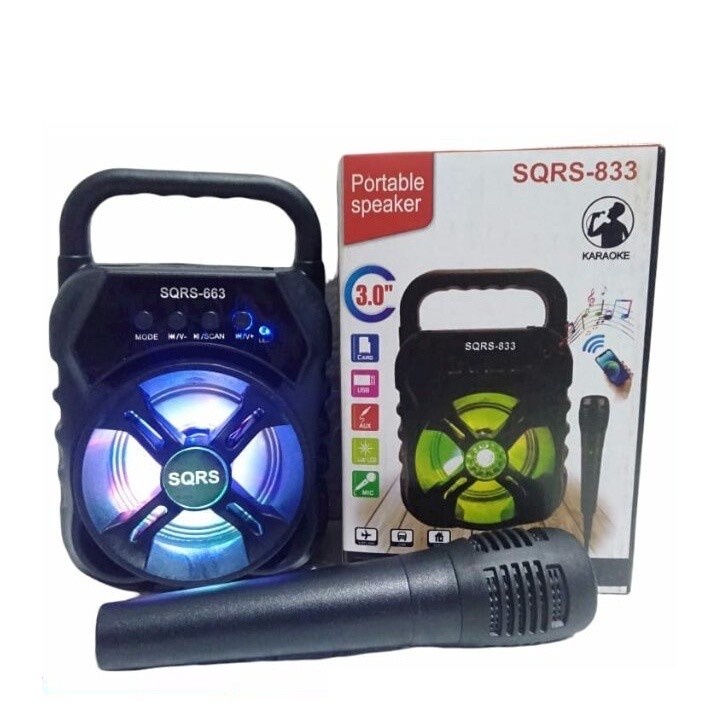 SQRS663 Speaker Bluetooth 3inch Bonus Mic SQRS 663 Karaoke Speaker SQRS-663 Bonus Mix Karaoke