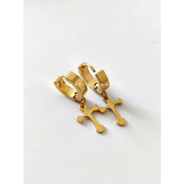 Anting Tusuk Salib Pria dan Wanita (1pasang) Titanium