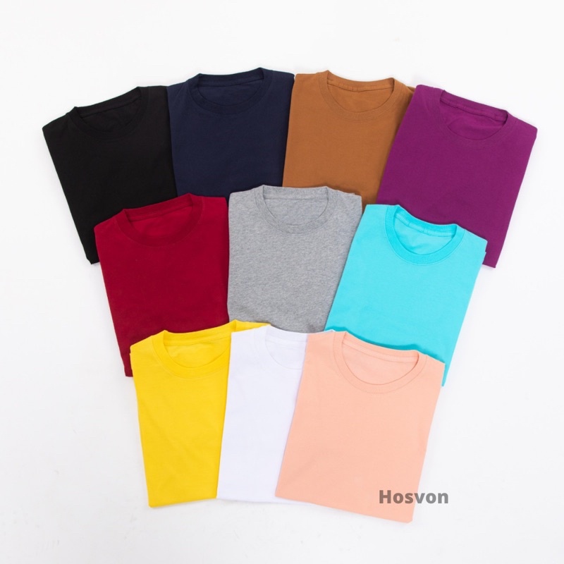 [LANGSUNG DARI PABRIK] HOSVON Kaos Polos COTTON COMBED 30s Lengan Pendek Pria dan Wanita SIZE S-XXXL