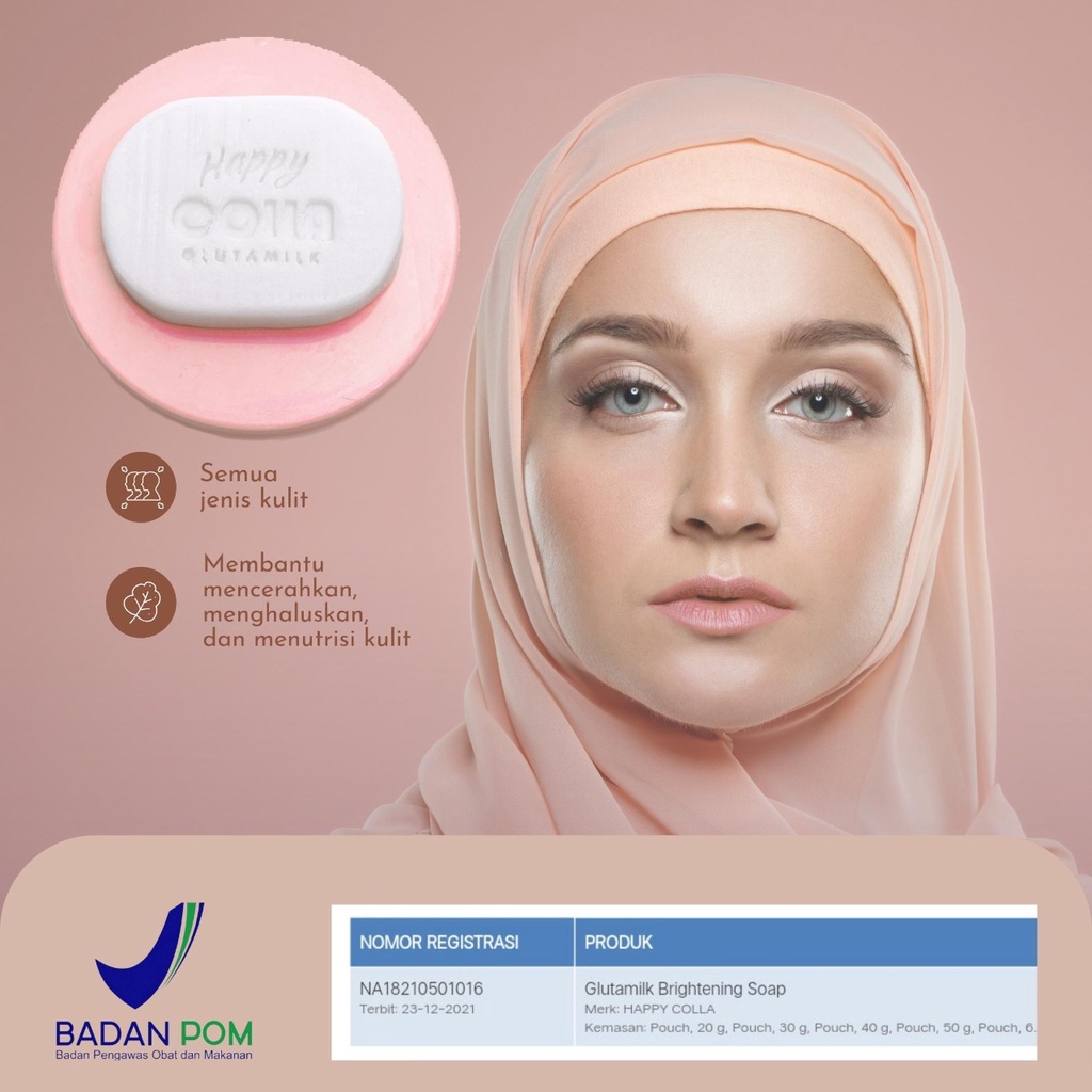 Sabun Happy Colla Glutamilk BPOM Sabun Susu Kambing Pencerah Pemutih Kulit Wajah Tubuh Badan HappyColla Gluta Milk Brightening Soap Whitening Sabun Susu HappyColla Pembersih Pelembab Kulit Wajah Tubuh Badan