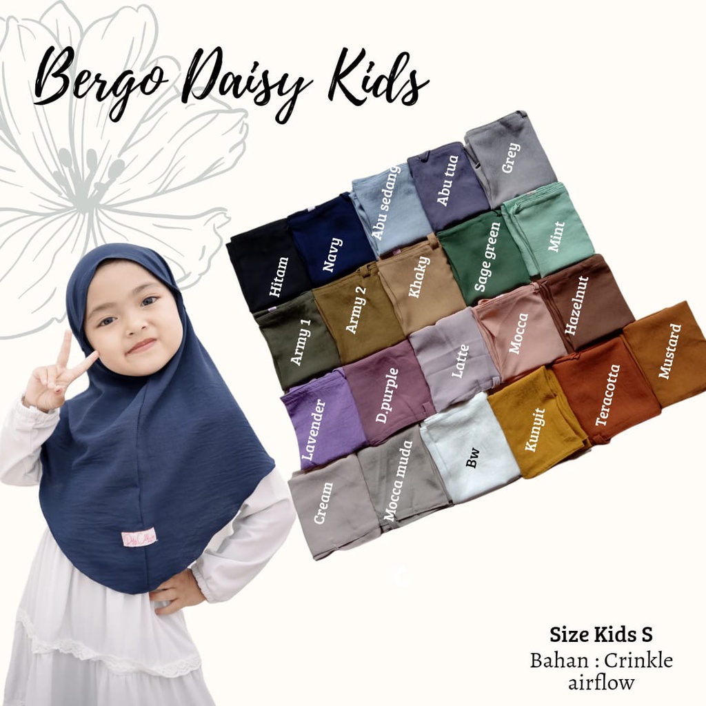 Bergo Anak Crinkle S, Jilbab Crinkle kids, Hijab kekinian size S