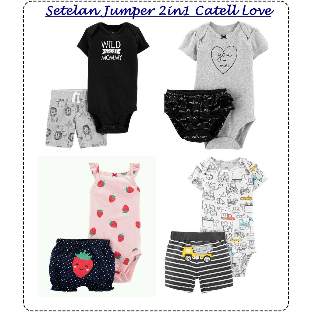 Setelan Jumper 2in1 Catell Love Anak Bayi Laki atau Perempuan/ Setelan Jumper 2in1 Import