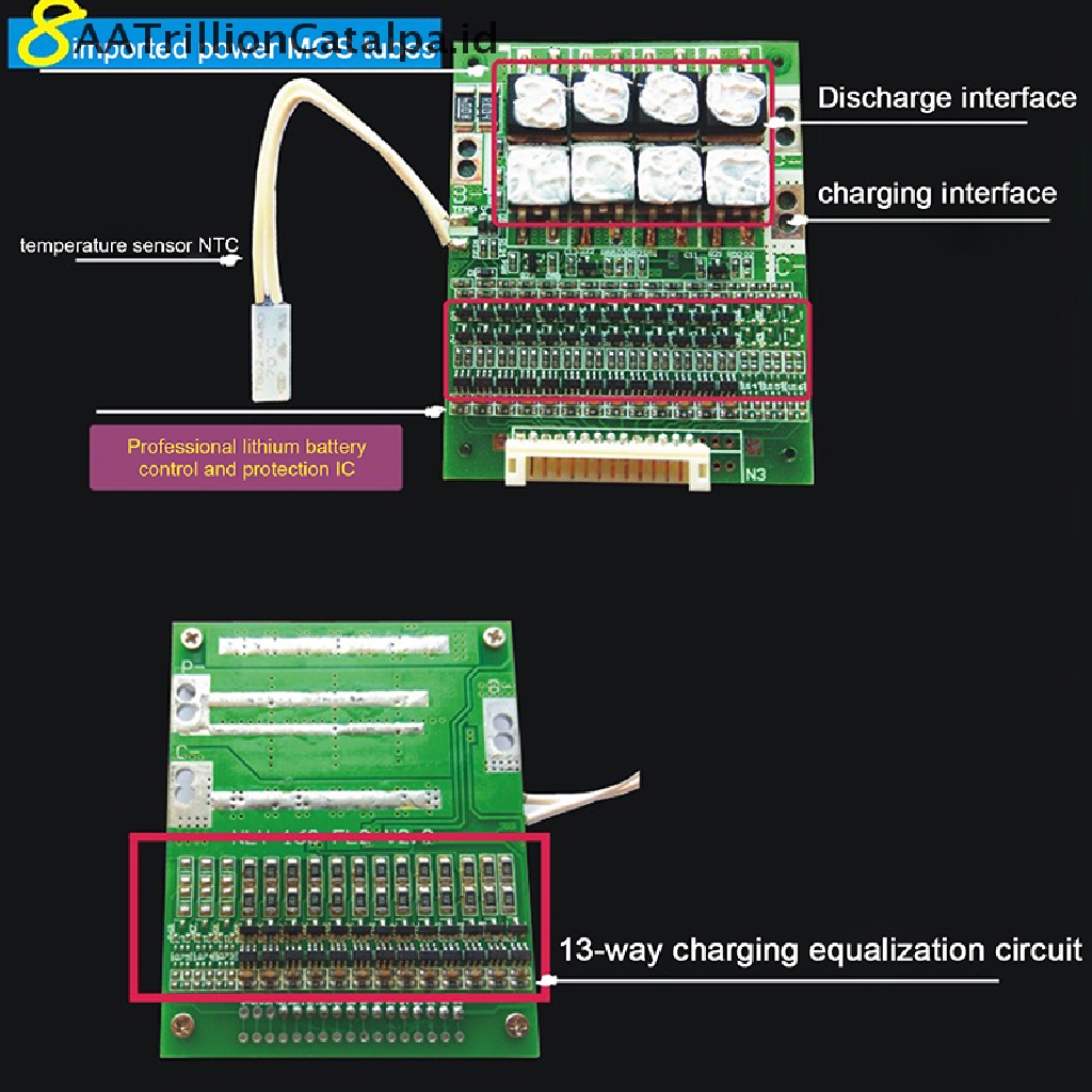 Aatrillioncatalpa 13S 48V 50A 18650 Li-ion Lithium Papan PCB BMS Pelindung Equalizer