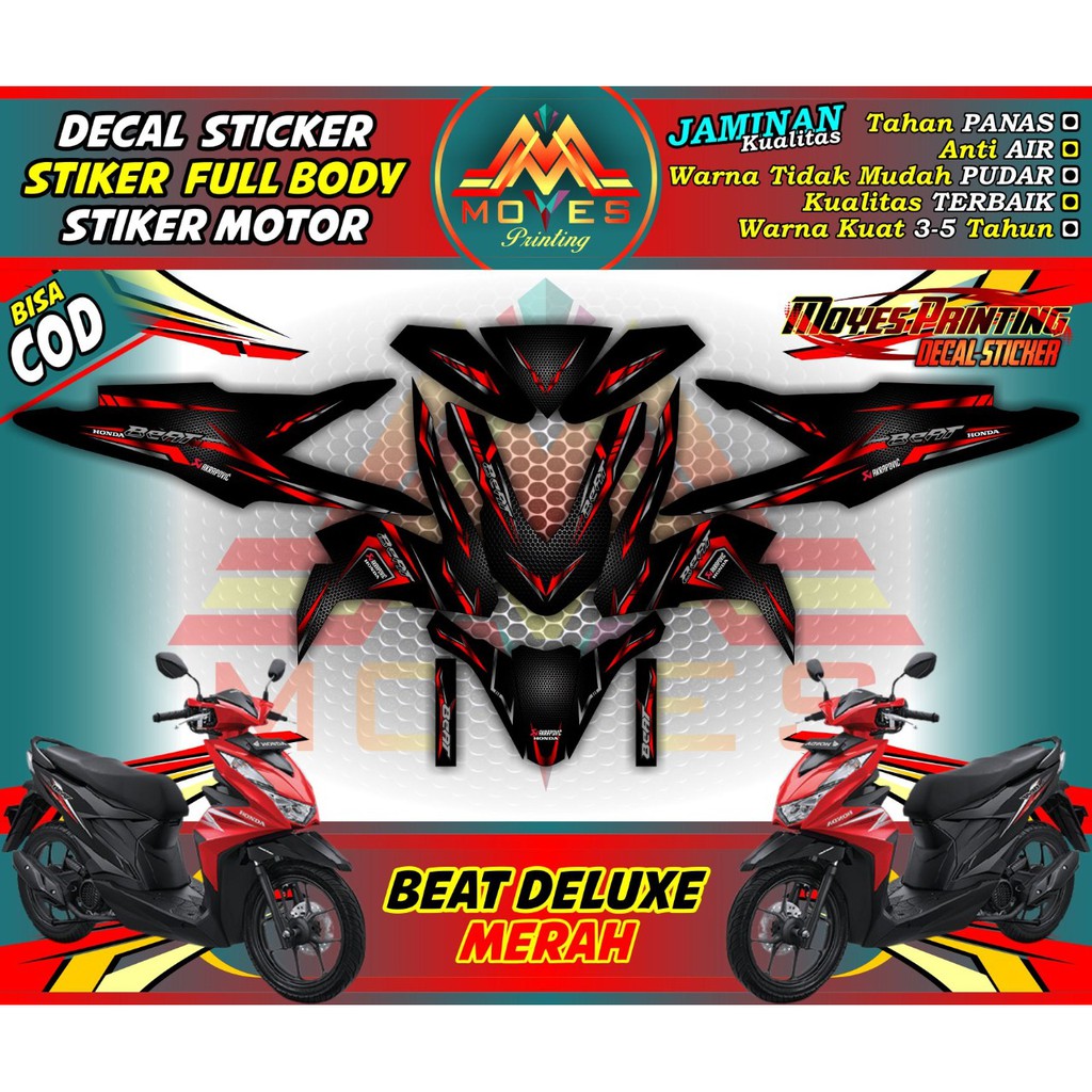 Decal Sticker Beat Deluxe Pola Speed Merah Karbon Sticker Motor Body Honda Beat Deluxe