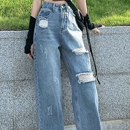 celana jins wanita kekinian straight jeans celanan jeans high waist wanita korean style jeans wanita ripped jeans cewek ootd fashion ripped jeans wanita