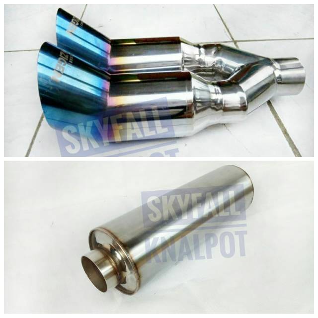 KNALPOT RACING MOBIL 5Zigen 5 ZIGEN Biru Burntip Cabang Dua Dan Resonator Stainlees