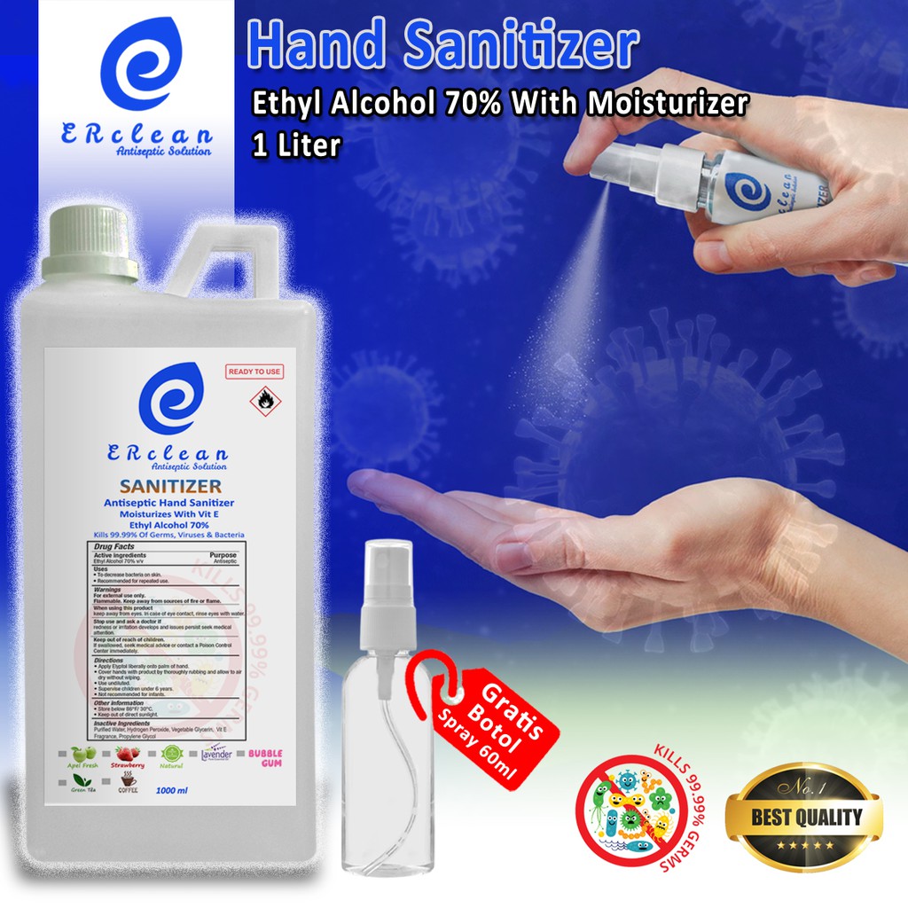 Refill Hand sanitizer 1 Liter - Wangi Apel - Ethyl Alcohol 70% Moisturizer & Vit E