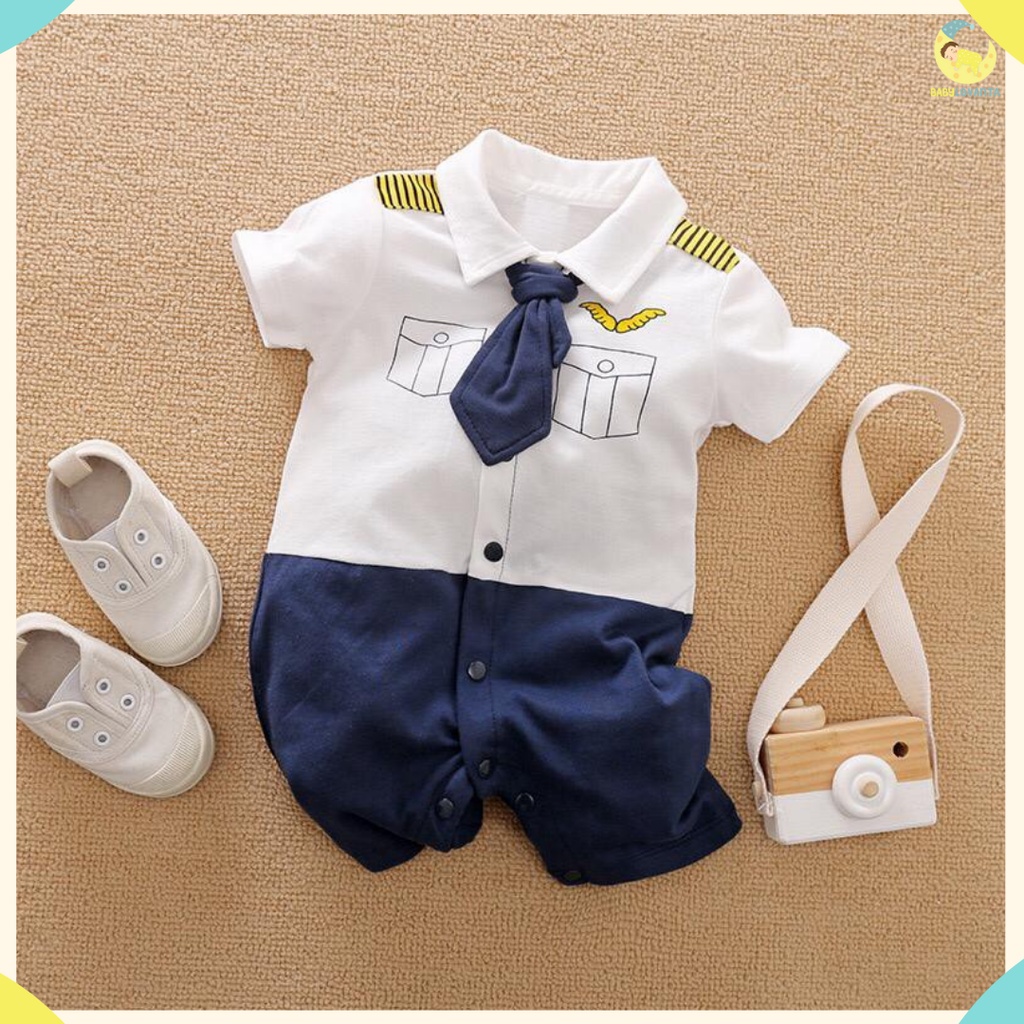 [COD] BAJU BAYI IMPORT JUMPER LENGAN PENDEK  MOTIF TUXEDO CAPTAIN/babylovanta