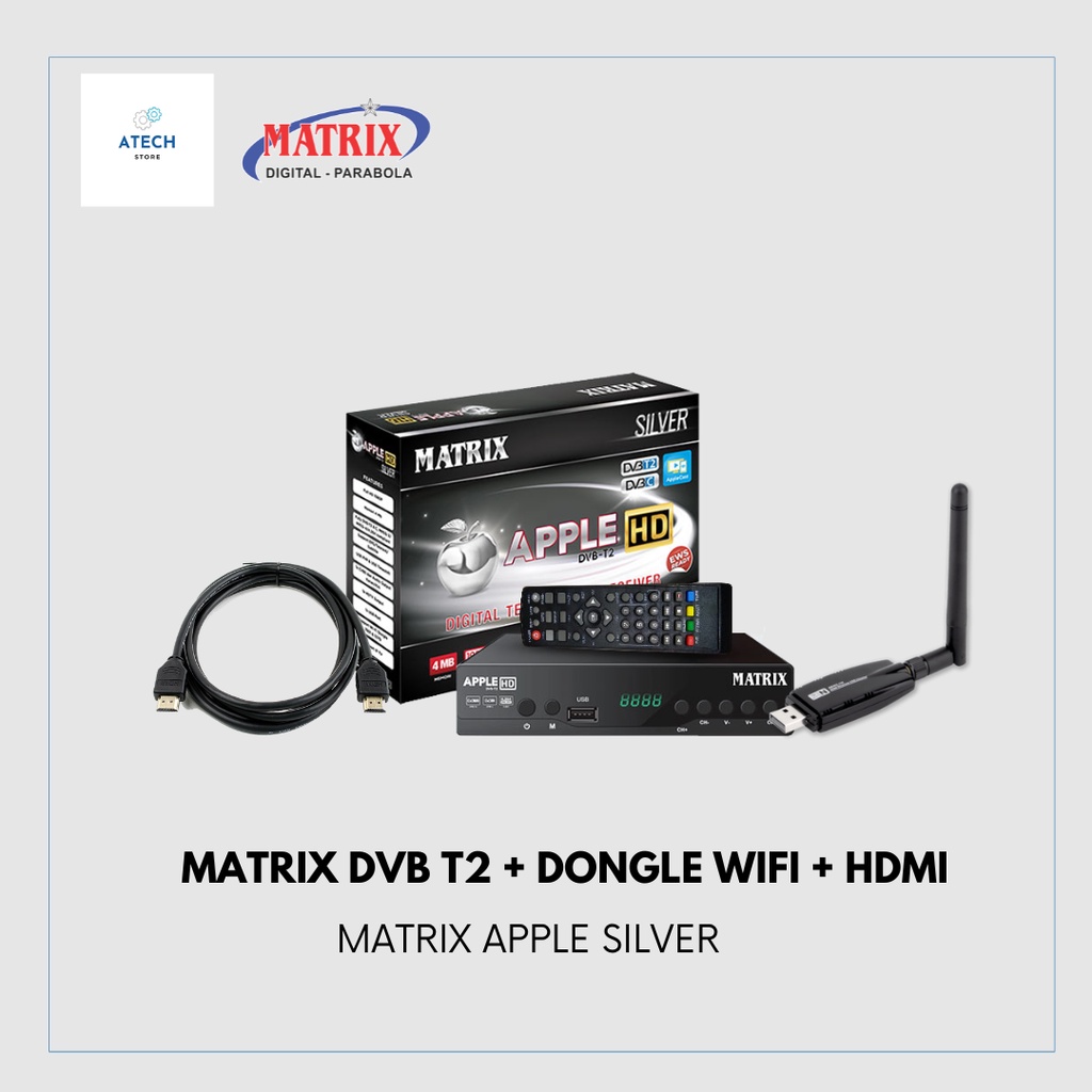 paket set top box dvb t2 matrix apple silver dongle wifi hdmi stb tv tabung digital murah original
