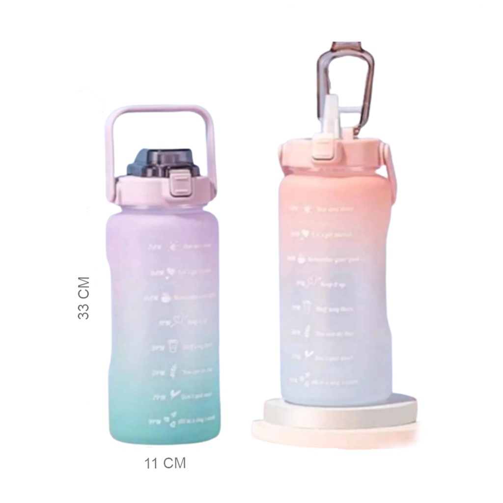 Botol Minum Motivasi 2000ML / Botol Minum Korea Viral Besar Gradasi Pelangi Tritan 2 Liter 64 0z Penanda Waktu Tutup Flip Dengan Sedotan Free Stiker / Tumbler Botol Minum Olahraga Gemoy Kekinian Rainbow Food Grade Bebas BPA Anti Bocor Tahan Lama