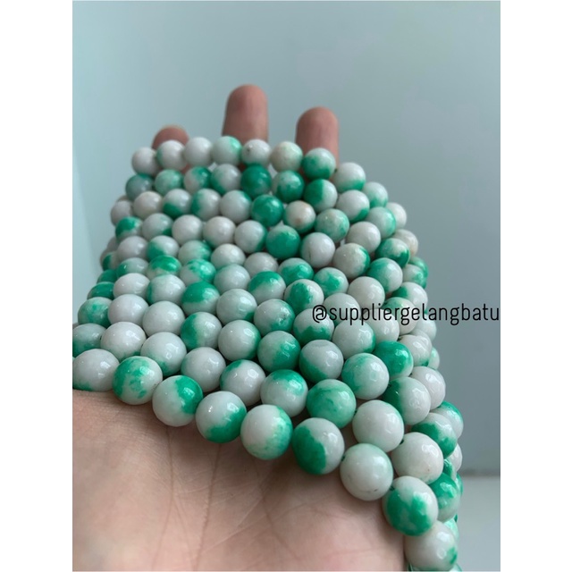 bahan batu 10mm white green agate CUTTING aksesoris FACET putih hijau