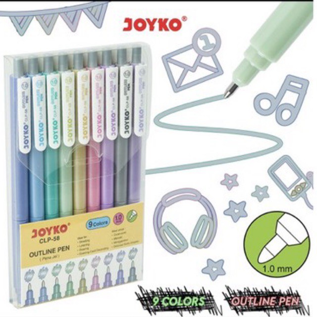 

Outline Pen / Pena Jel 9 Warna 1.0 mm CLP-58 Joyko