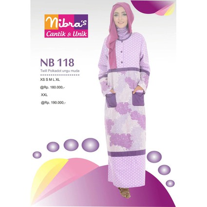 Baju Gamis polkadot lavender mix motif busui friendly warna ungu navy NIBRAS NB 118