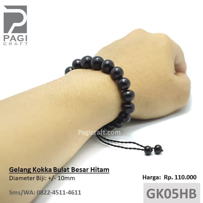 Gelang Kokka BERSERTIFIKAT Kaukah Bulat Besar Hitam 10mm PROMO