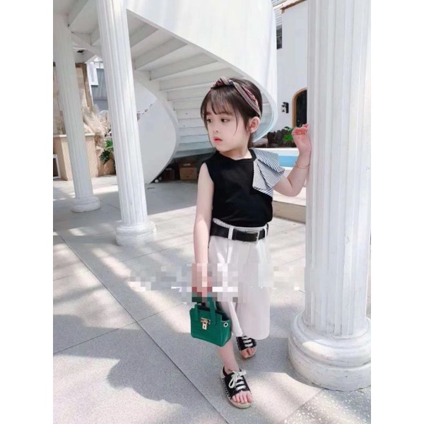 setelan baju anak perempuan asimetris import + celana kulot free belt 1 s/d 6 tahun-2