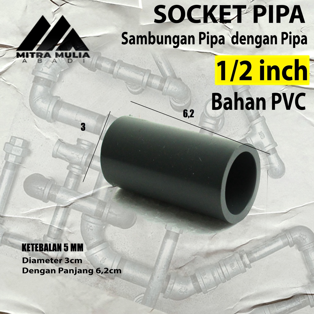 Socket Polos PVC 1/2&quot; AW / Sok Sambungan Lurus Tanpa Drat