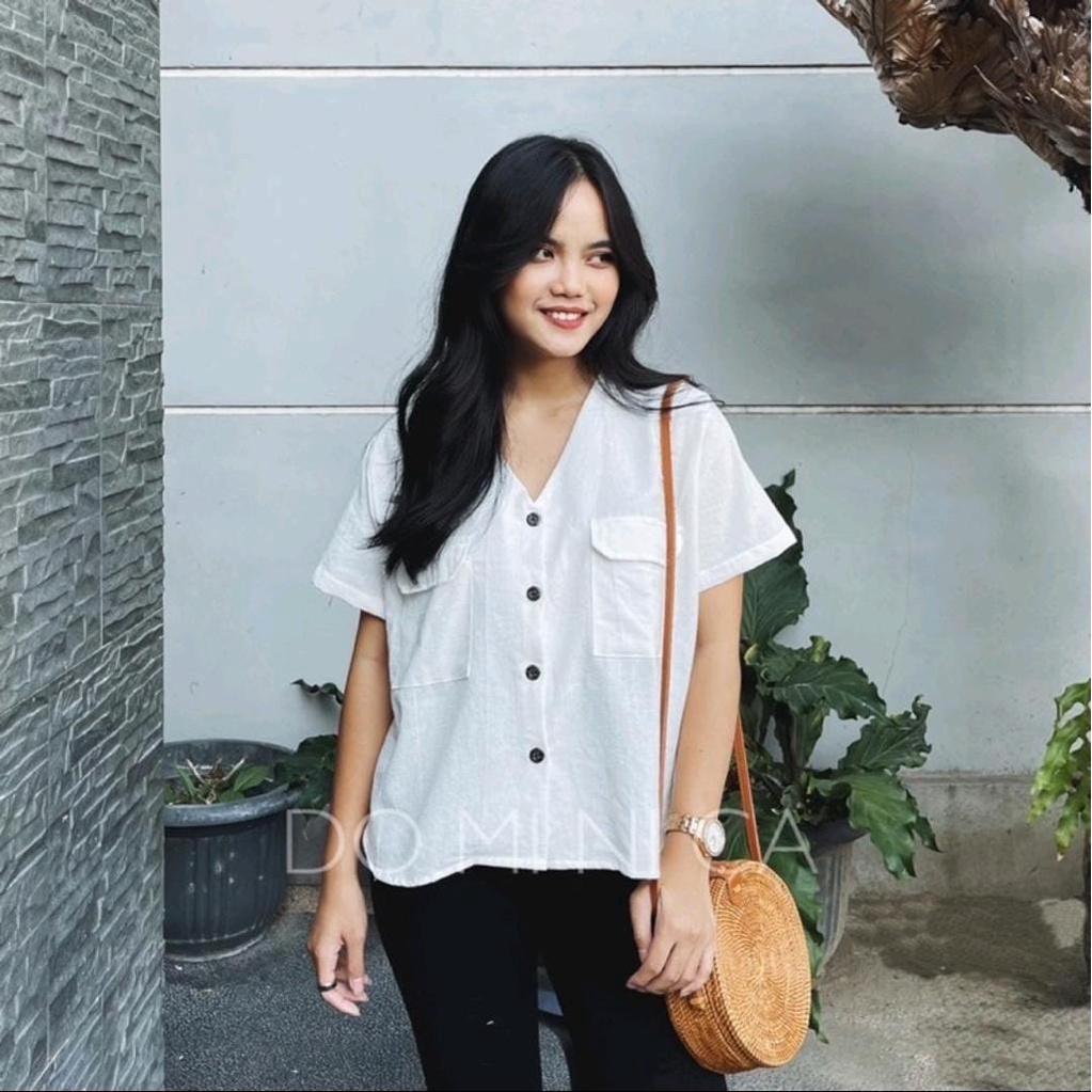 Sandra Blouse Oversize / Atasan Kemeja Wanita Jumbo XL-Putih