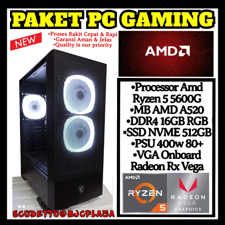 PC RYZEN 5 5600G / RAM 16GB RGB / SSD NVME 512GB / RX VEGA 7 / SIAP GAMING